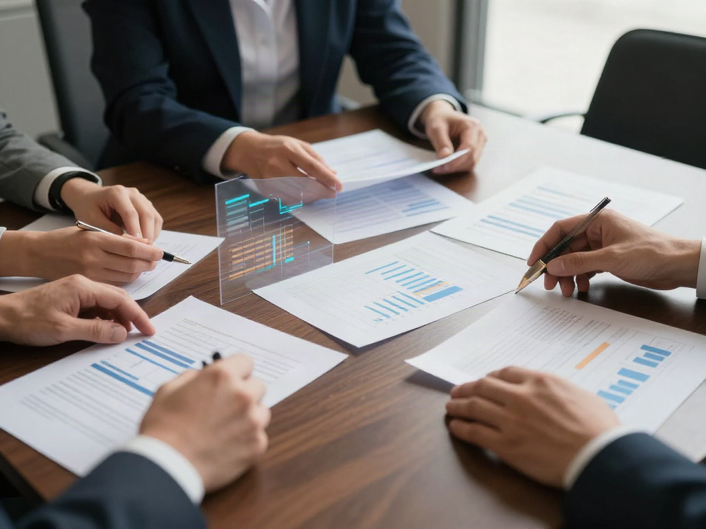 Leadership team analyzing charts during a business review